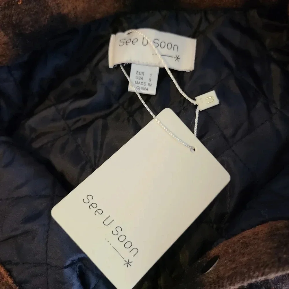NWT See U Soon Plaid Wool Shacket Style Coat S